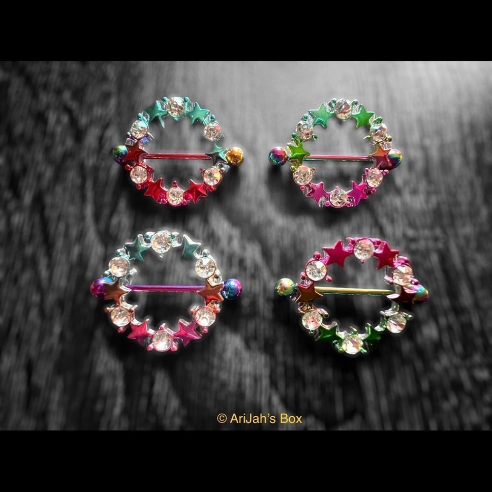 14G Surgical Stainless Steel Rainbow Star Nipple Shields